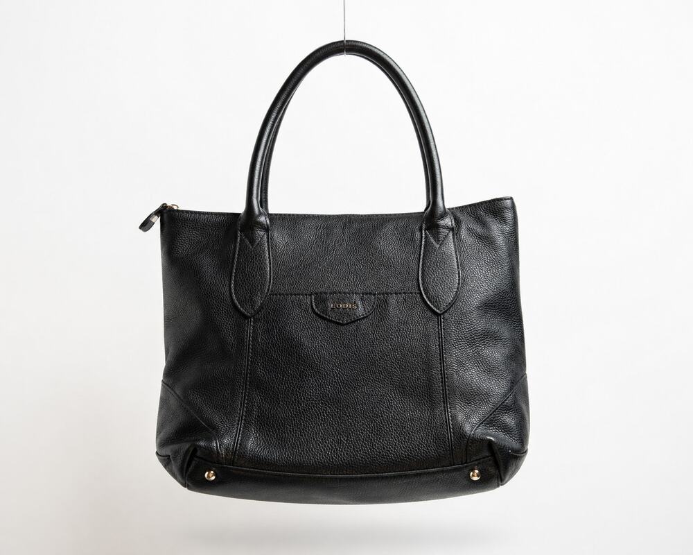 Lodis Black Pebbled Leather Tote Shoulder Bag Zip Top Floral Lining